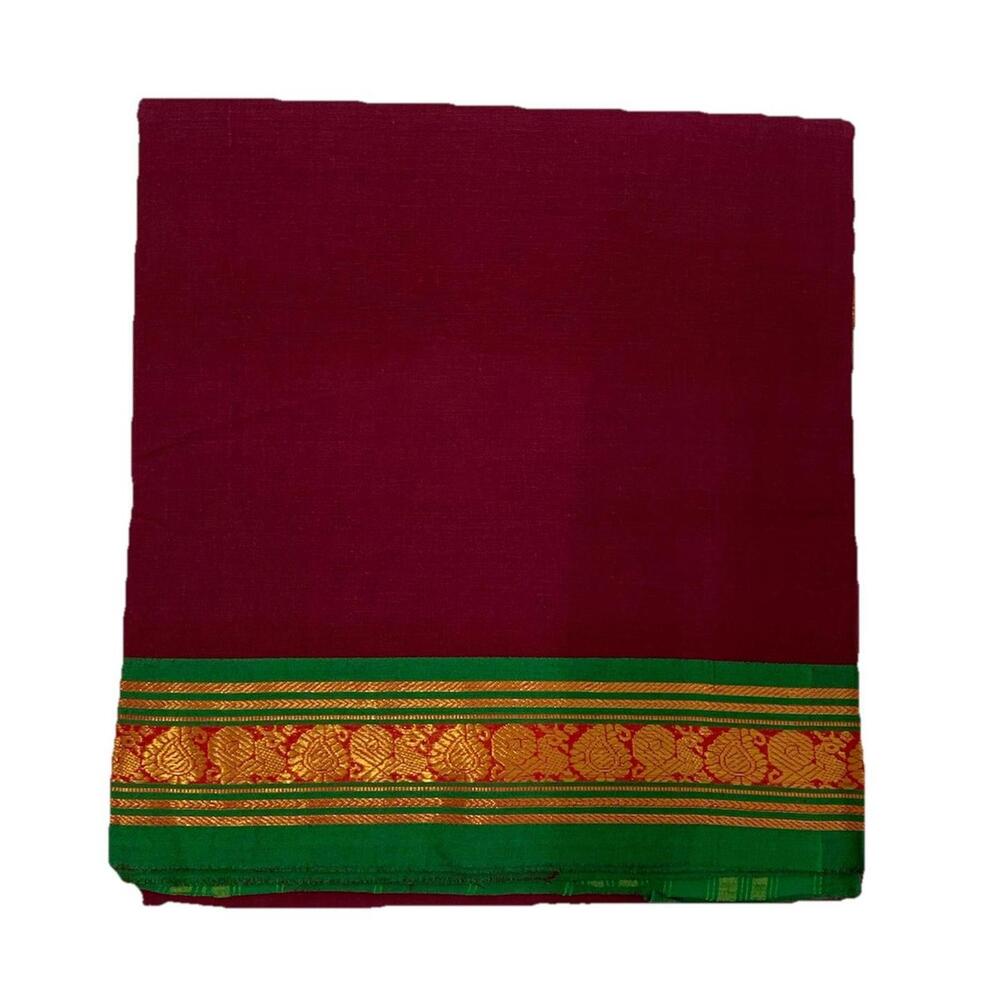 Maroon Red Cotton Saree partywear casual wear Sari For Women South Indian Ethnic